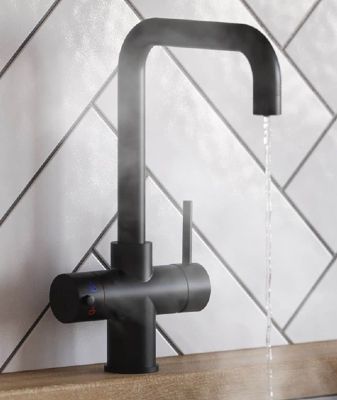 EVO ATHENA/360 SERIES 3 IN 1 MATT BLACK BOILING WATER MONO DUAL LEVER 'D' SHAPED KITCHEN SINK MIXER TAP, SWIVEL SPOUT with DIGITAL TANK, BWT364MB